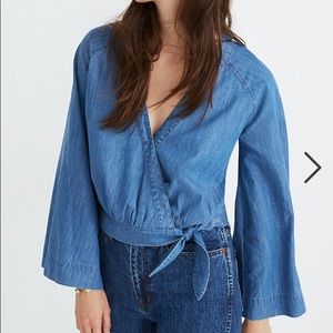 Denim Bell-Sleeve Wrap Top - Madewell Size Small